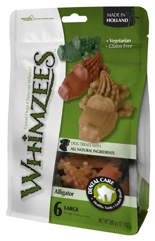 Whimzees krokodil hondenkauwsnack Medium 9 cm – vegetarisch, 12 stuks
