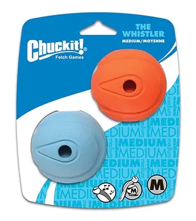 Chuckit The Whistler hondenbal M 6 cm – set van 2, fluitend geluid