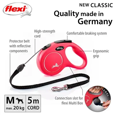 Flexi rollijn Classic Cord rood M 5 m – tot 20 kg - Afbeelding 5