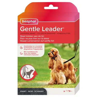 Gentle Leader hoofdhalsband zwart medium – tegen trekken aan de riem