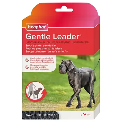 Gentle Leader hoofdhalsband zwart large – tegen trekken aan de riem