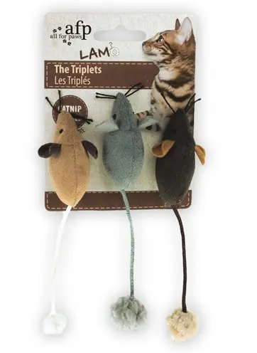 AFP muizentrio van lamswol met catnip 7 x 7 x 3 cm – 3 stuks, assorti