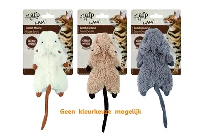 AFP Jumbo Crinkle muis kattenspeelgoed lamswol met catnip