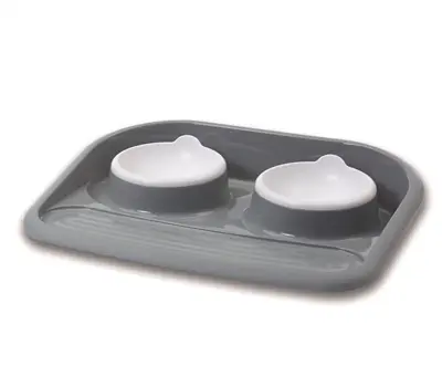 Savic Butler voer- en drinkbak met plateau grijs 2 x 300 ml – antislip