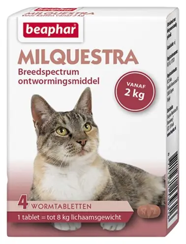 Beaphar Milquestra kat ontwormingsmiddel 4 tabletten – vanaf 2 kg