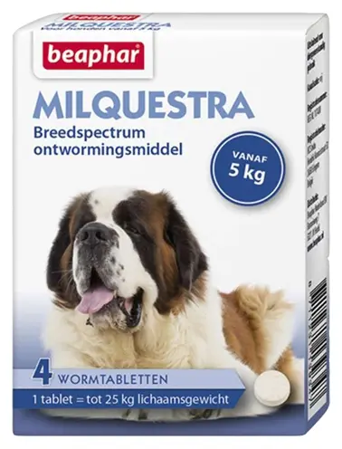 Beaphar Milquestra ontwormingstabletten hond vanaf 5 kg rundvlees – 4 stuks