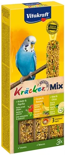 Vitakraft parkiet kracker vijg, banaan, sesam en kiwi 3 in 1 – 3 stuks