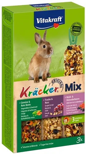 Vitakraft dwergkonijn kracker noten, bosvruchten, groente 3 in 1 – 3 stuks