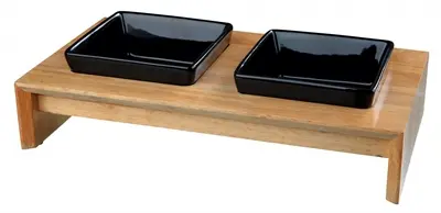 Trixie voerset keramiek zwart, houten onderstel 2 x 400 ml
