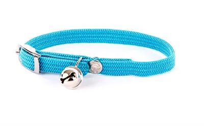 Martin kattenhalsband elastisch nylon turquoise 30 x 1 cm – met belletje