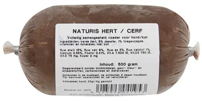 Naturis hert en rund hondenvoer 500 g – diepgevroren, eliminatiedieet