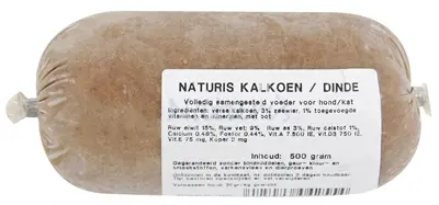 Naturis kalkoen hondenvoer 500 g – diepgevroren