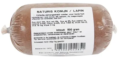 Naturis konijn en kalkoen hondenvoer 500 g – diepgevroren