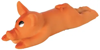 Trixie latex varken 13 cm – oranje, met pieper
