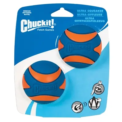 Chuckit Ultra Squeaker Ball hondenbal M 6 cm – 2 stuks