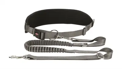 Trixie jogginglijn met buikriem grijs 75-120 cm – met schokdemper