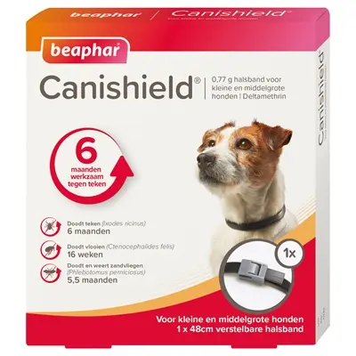 Beaphar Canishield vlooien- en tekenband hond klein/middel 48 cm – zwart