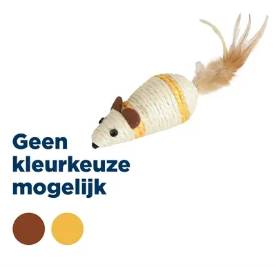 Zolux kattenspeelgoed sisal muis assorti 20 x 5 x 4,5 cm – veren staartje