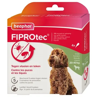Beaphar Fiprotec spot-on hond 20-40 kg – vlooien en teken, 3+1 pipetten
