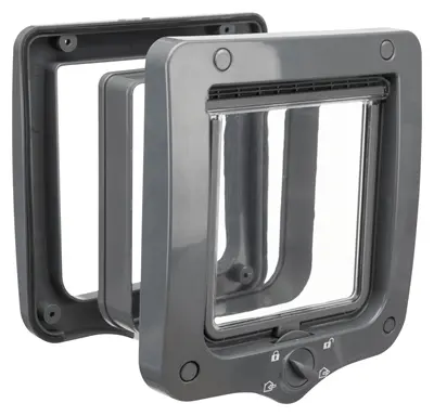 Trixie 4-weg kattenluik grijs 20 x 22 cm – met tunnelstuk, geluidsarm
