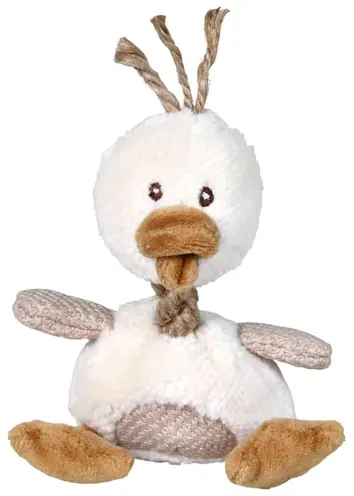 Trixie eend pluche 15 cm – hondenknuffel met pieper en touw