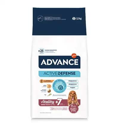 Advance hondenvoer Medium Senior 12 kg – kip en rijst, vanaf 7 jaar