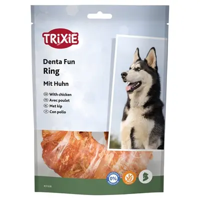 Trixie Denta Fun kauwring kip 10 cm – extra dikke runderhuid