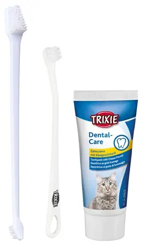 Trixie gebitsverzorgingsset kat – tandpasta kaassmaak, 2 tandenborstels