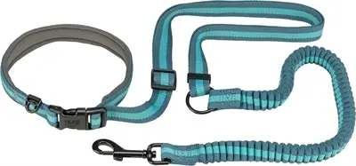Trixie jogginglijn hond petrol/aqua 133-180 x 2 cm – met schokdemper