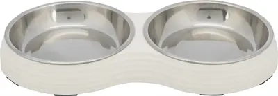 Trixie dubbele voerbak kat melamine/RVS wit 2 x 200 ml – 27 x 14 x 3 cm