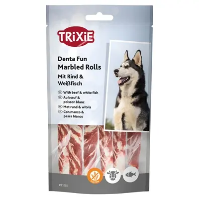 Trixie Denta Fun kauwrol runderhuid met rund en vis 12 cm – 70 g