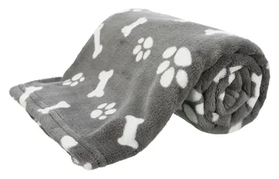 Trixie hondendeken Kenny grijs 100 x 75 cm – fleece met bot- en pootprint