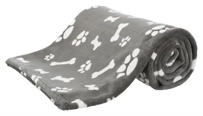 Trixie hondendeken Kenny grijs 150 x 100 cm – fleece met bot- en pootprint