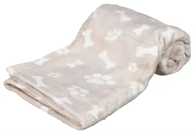 Trixie hondendeken Kenny beige 75 x 50 cm – fleece met bot- en pootprint
