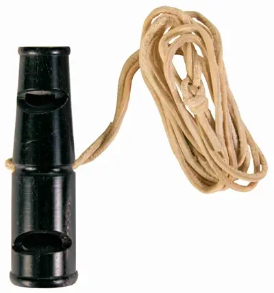 Trixie dubbeltoonfluitje buffelhoorn 6 cm – met leren band