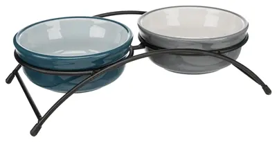 Trixie voerbakset keramiek in metalen houder petrol/grijs 2 x 250 ml