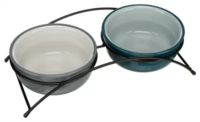 Trixie voerbakset keramiek in metalen houder petrol/grijs 2 x 250 ml - Afbeelding 9