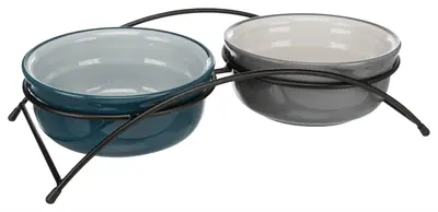 Trixie voerbakset keramiek in metalen houder petrol/grijs 2 x 600 ml