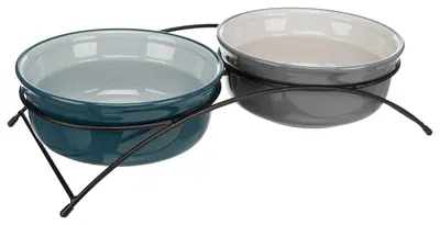 Trixie voerbakset keramiek in metalen houder petrol/grijs 2 x 1,6 l