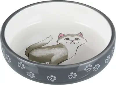 Trixie voerbak kat plat keramiek grijs/wit 15 cm 300 ml – 4 stuks