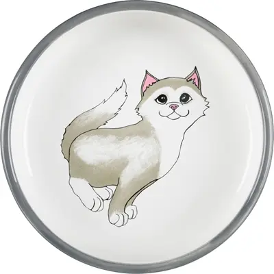Trixie voerbak kat plat keramiek grijs/wit 15 cm 300 ml – 4 stuks - Afbeelding 3