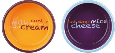Trixie voerbakset keramiek 2 x 300 ml met houder – blauw/oranje/paars - Afbeelding 2