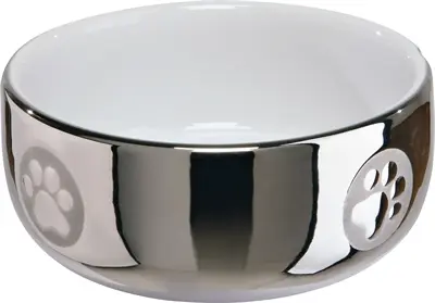 Trixie voerbak keramiek zilver/wit 11 cm 300 ml – 4 stuks