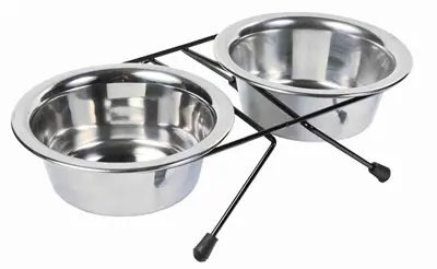 Trixie voer- en waterbakset RVS 2 x 450 ml met houder – slipvast, 4 stuks