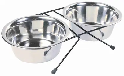 Trixie voer- en waterbakset RVS 2 x 750 ml met houder – slipvast, 4 stuks