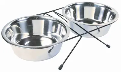 Trixie voer- en waterbakset RVS 2 x 1,8 l met houder – slipvast, 4 stuks