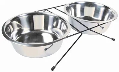Trixie voer- en waterbakset RVS 2 x 2,8 l met houder – slipvast, 4 stuks