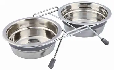 Trixie voerbakset RVS met klapperbescherming 2 x 450 ml grijs – 2 stuks