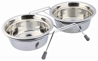 Trixie voerbakset RVS met klapperbescherming 2 x 900 ml grijs