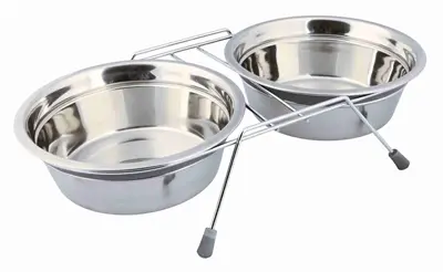 Trixie voerbakset RVS met klapperbescherming 2 x 1,5 l grijs